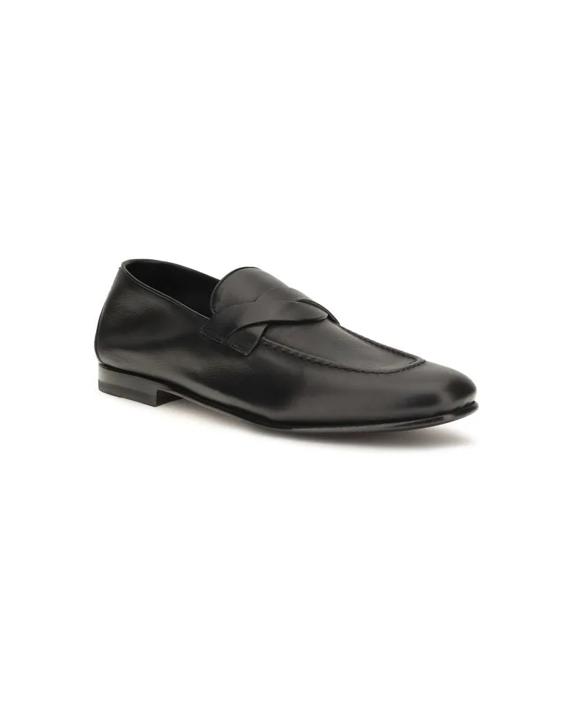 Tom Ford Men's Black Calf Leather Bos Taurus Slip-On Loafers Black