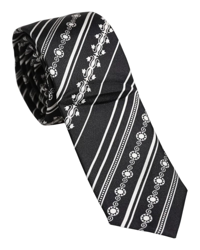 Dolce & Gabbana Men's Black White Stripes Silk Adjustable Necktie Tie And Black