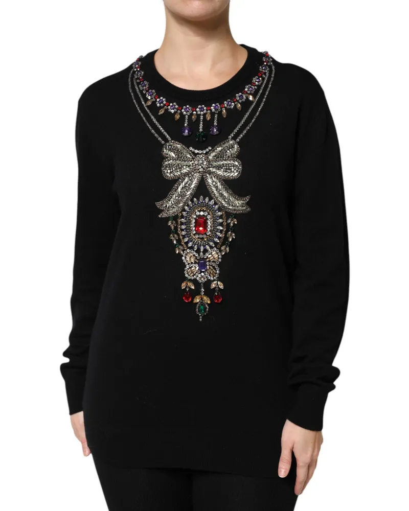 Dolce & Gabbana Women Black Cashmere Crystal Embellished Sweater Clothing Black