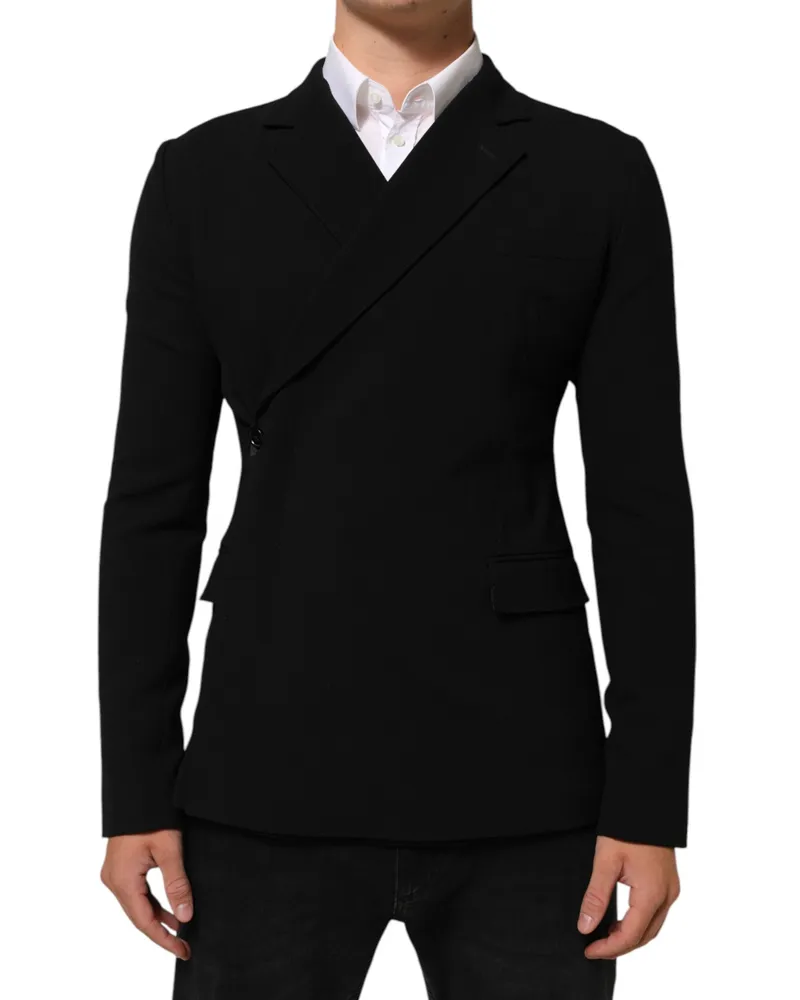 Dolce & Gabbana Black Wool Double Breasted Men Jacket Blazer 02+wv Clothing Black