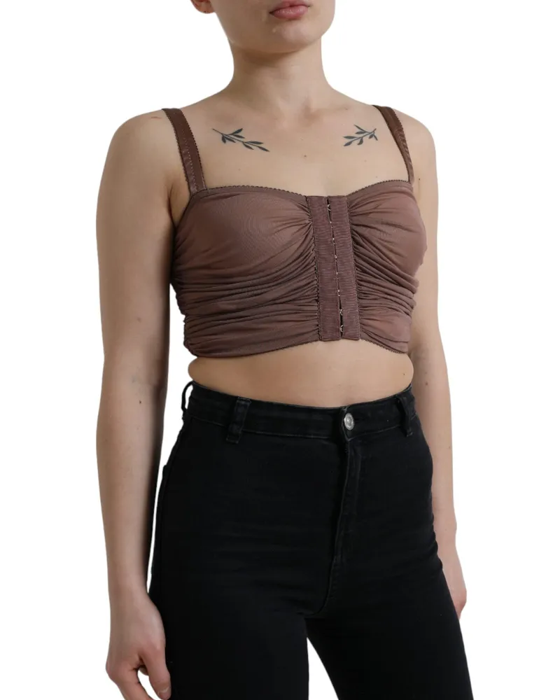 Dolce & Gabbana Women Brown Viscose Bustier Sleeveless Cropped Top Brown