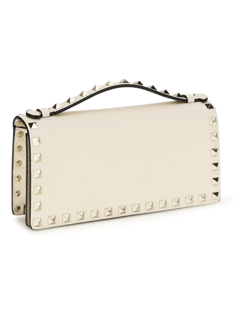 Valentino Garavani Women's Rockstud Chain Wallet Light Ivory Calf Leather Bos Taurus Beige