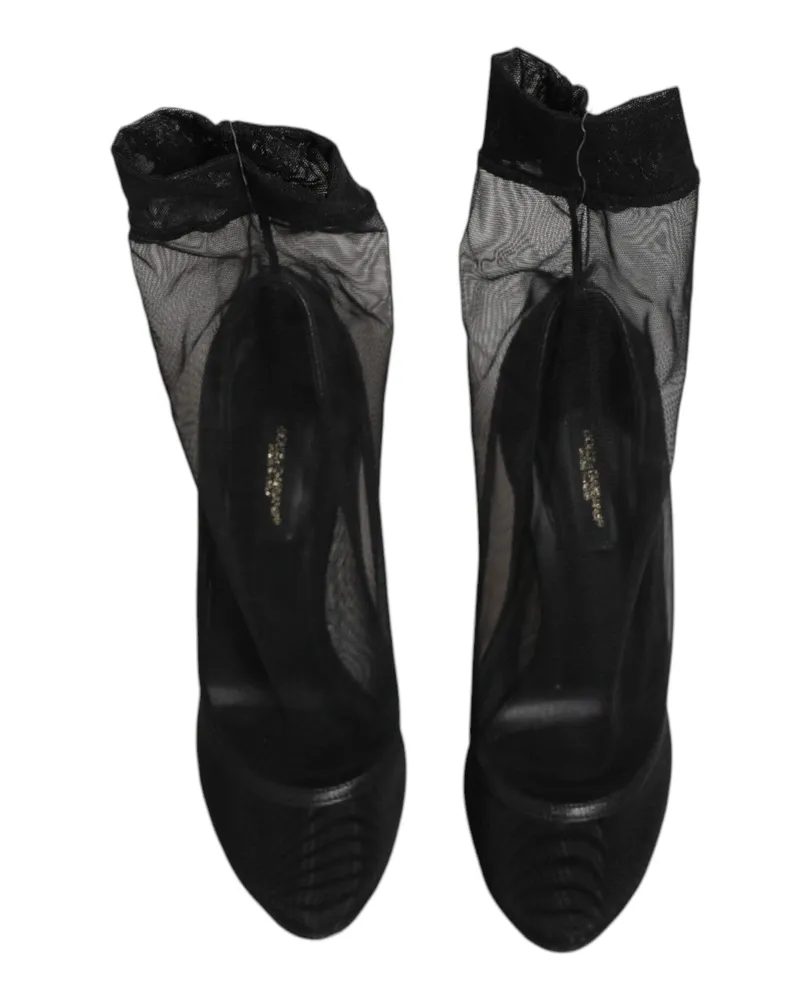 Dolce & Gabbana Women's Black Nylon Stretch Mesh Sock Boots Shoes 14+pa+09lf Black