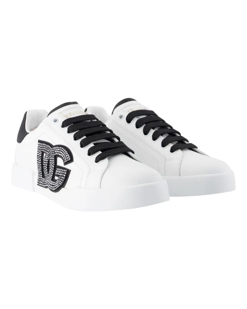 Dolce & Gabbana Women's Port.light Strobel Sneakers -  Leather White Calfskin Shoes White