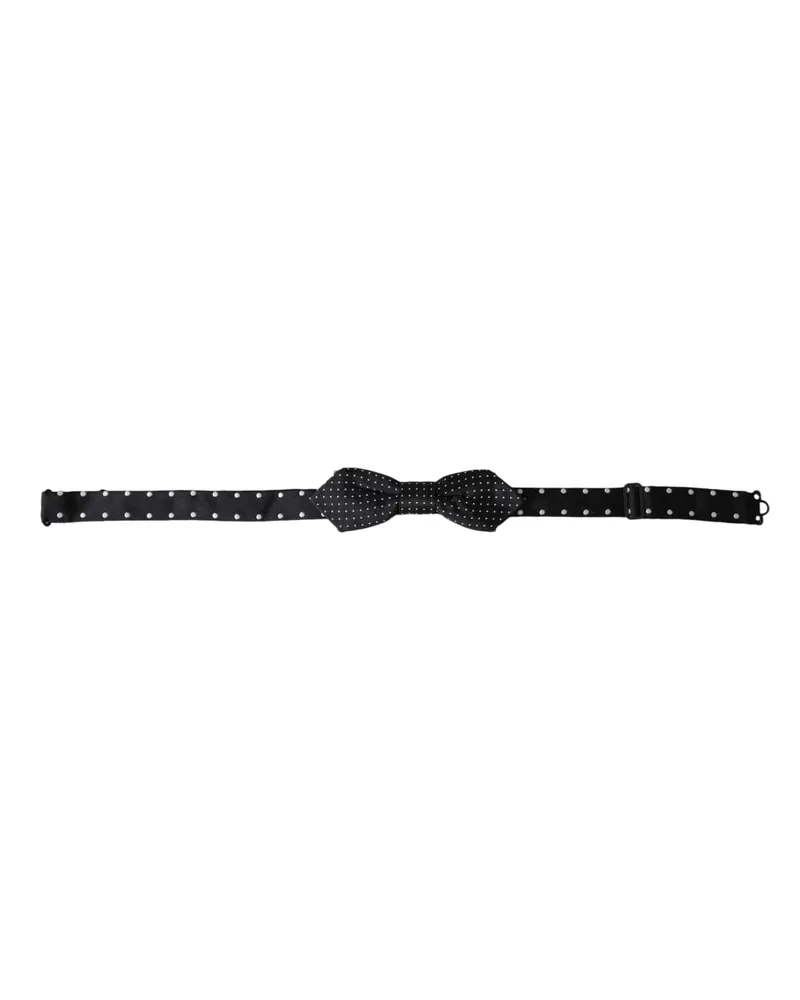 Dolce & Gabbana Black Silk Polka Dot Adjustable Neck Men Papillon Bow Tie Black