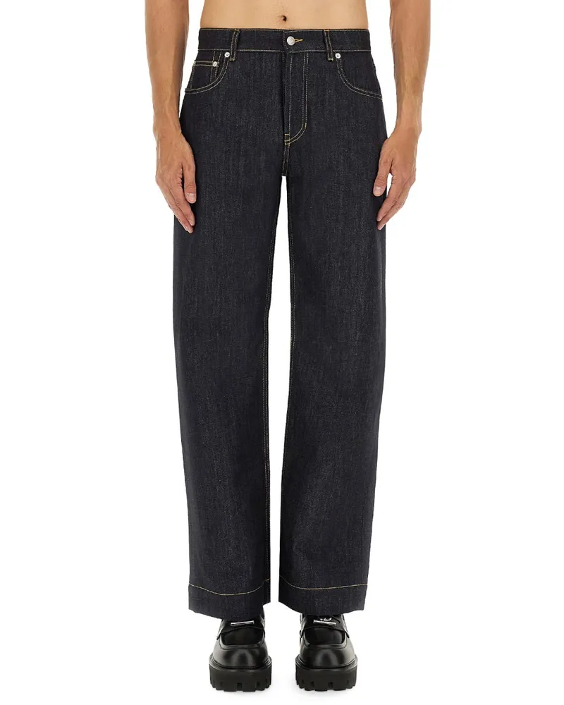 Alexander McQueen Wide Leg Cotton Denim Jeans — Blue Blue