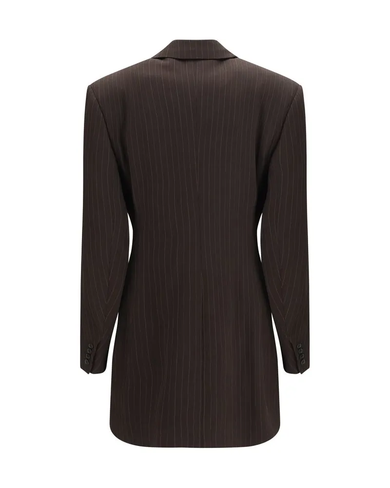 Saint Laurent Pinstripe Wool Blazer — Brown Brown