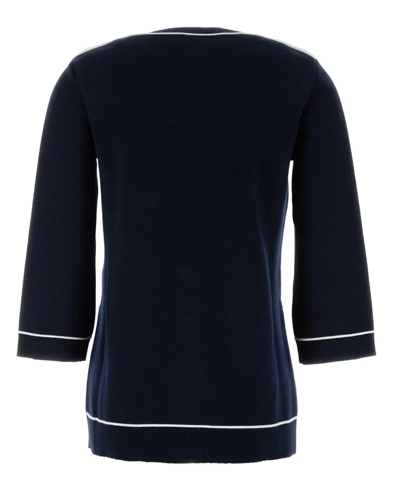 Gucci Women's Navy Blue Wool Oversize Sweater Navywhite Exterior: Maglieria Navy