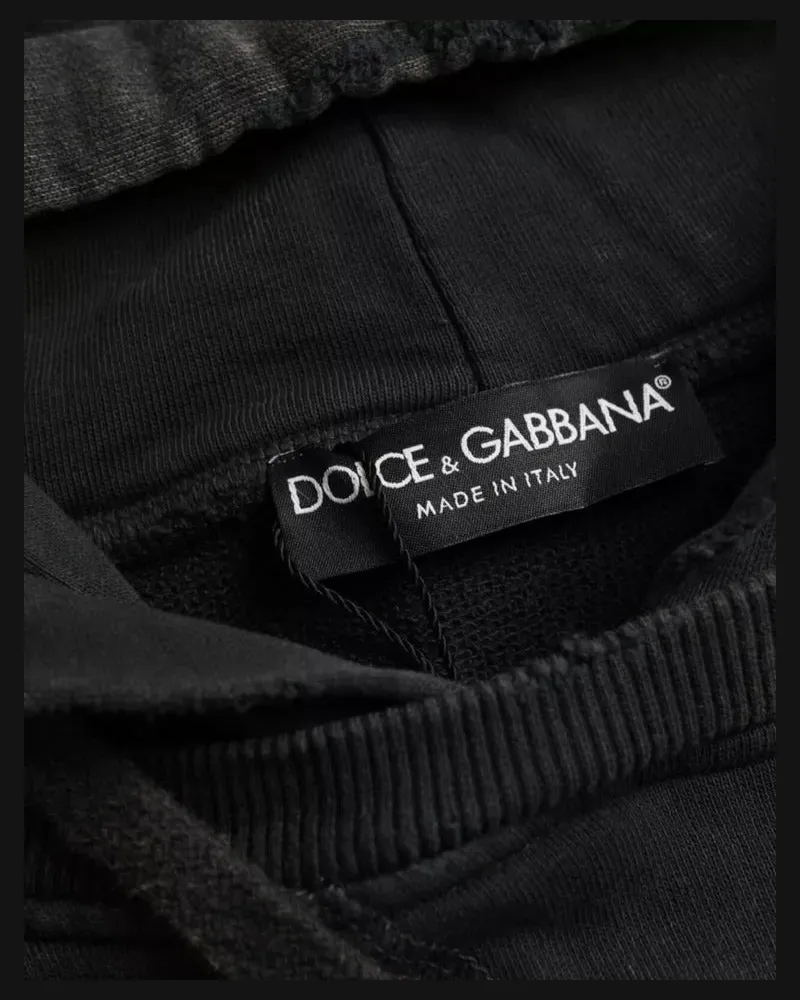 Dolce & Gabbana Cotton Hooded Cropped Hoodie — Black Black