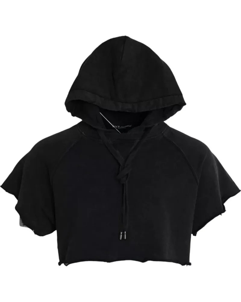 Dolce & Gabbana Cotton Hooded Cropped Hoodie — Black Black