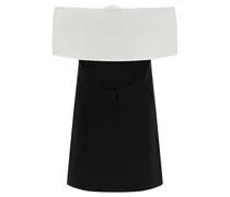 Sculptural Flower-Appliqué Off-Shoulder Dress — Black