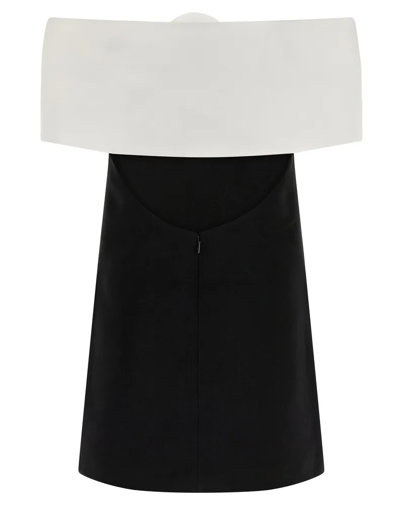 Self-Portrait Sculptural Flower-Appliqué Off-Shoulder Dress — Black Black