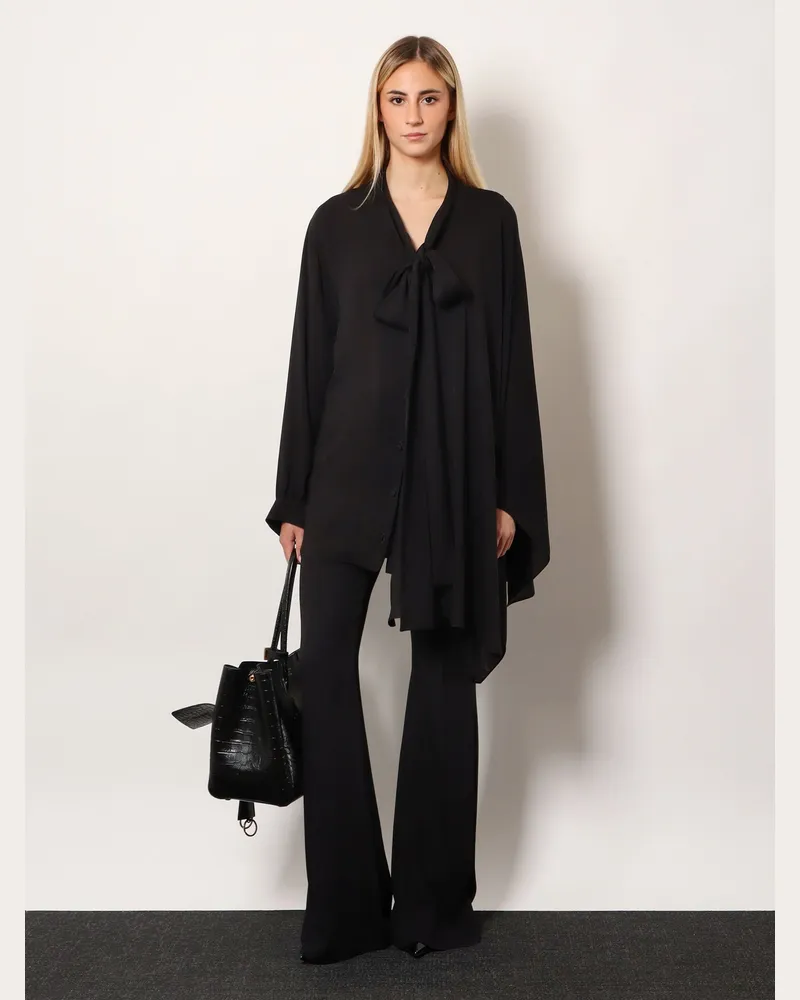 Balenciaga Women's Silk Bow-Tie Shirt Black Black
