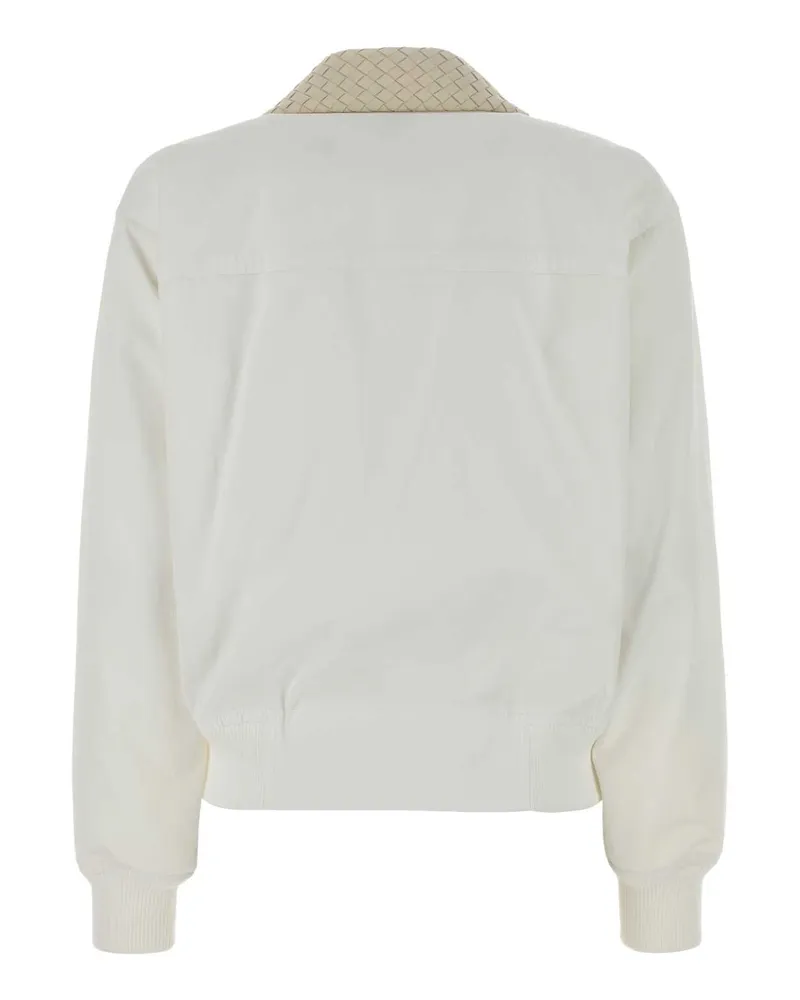 Bottega Veneta Women's Bluson Cotone Colletto Pelle Bianco Intreccio Giubbini Jacket White