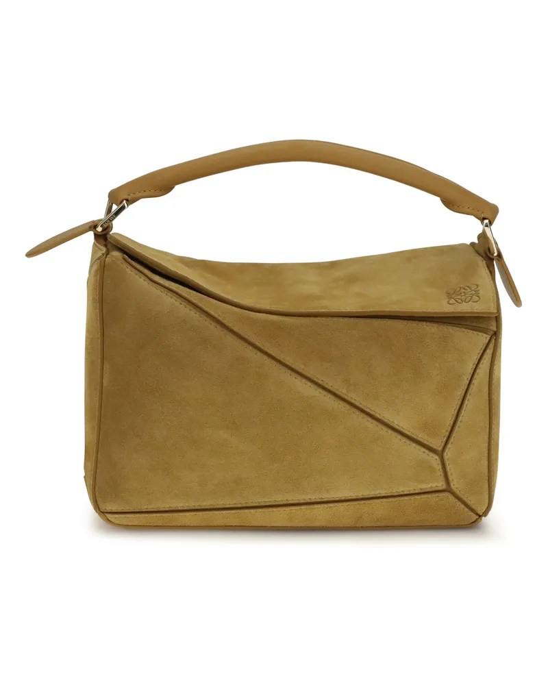Loewe Featherlight Puzzle Suede Top Handle Bag — Orange Orange