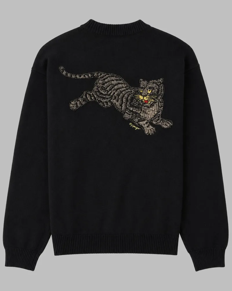 Kenzo Men Cardigan Jumping Tiger Black Wool Jumpers Sweater Black