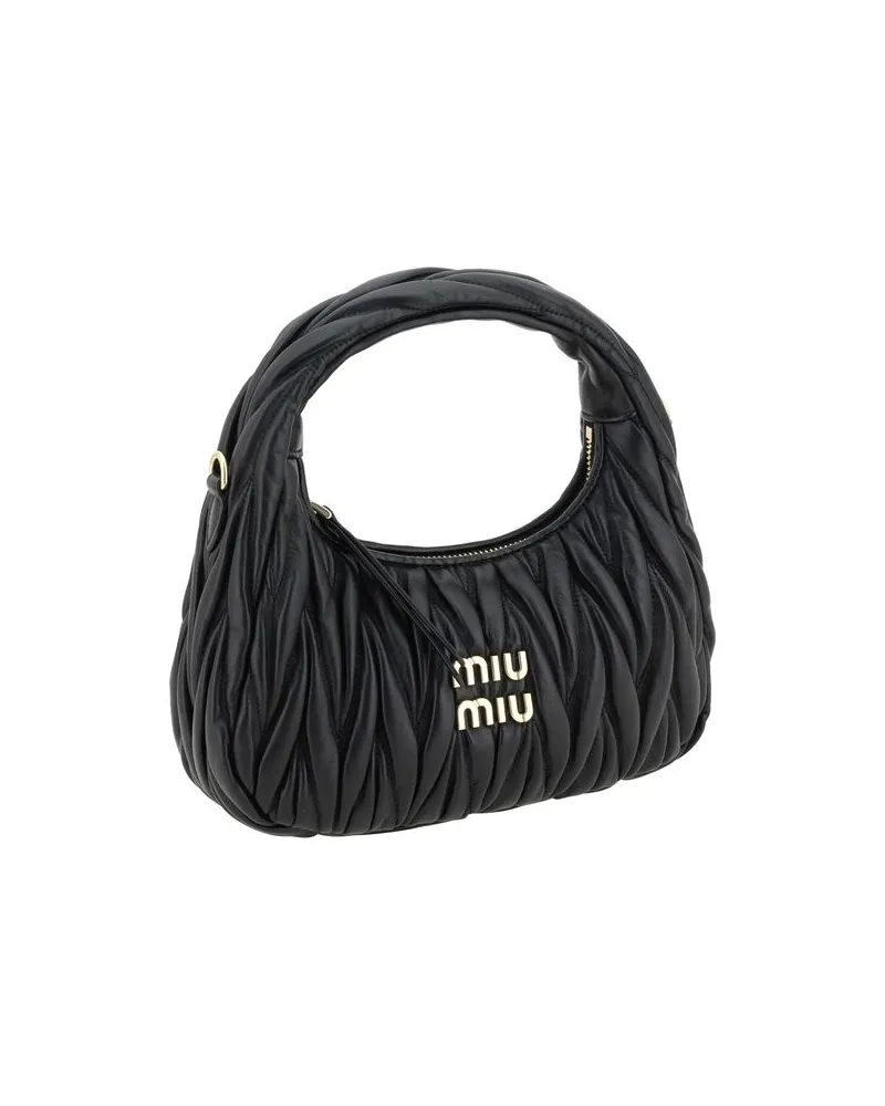 Miu Miu Women's Quilted Matelassé Leather Shoulder Bag Black Calf Bos Black