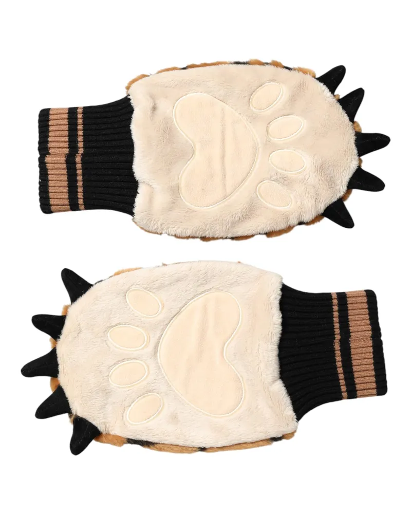 Dolce & Gabbana Women's Brown Tiger Knitted Fur Wrist Mitten Gloves 61+pl Brown