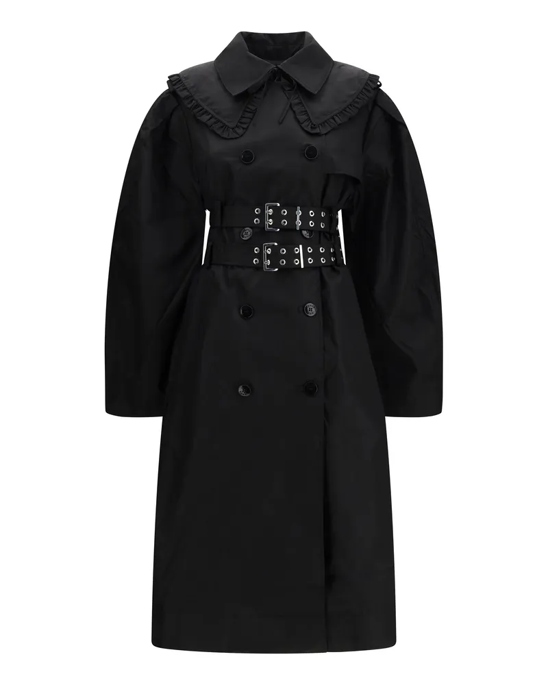 Ganni Women's Coat Belted Double-Breasted Black Nylon Black