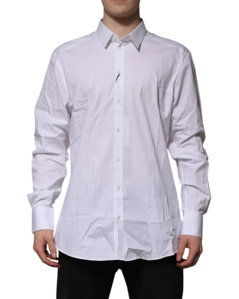 Dolce & Gabbana Men's White Cotton Gold Long Sleeves Formal Shirt Elastane White