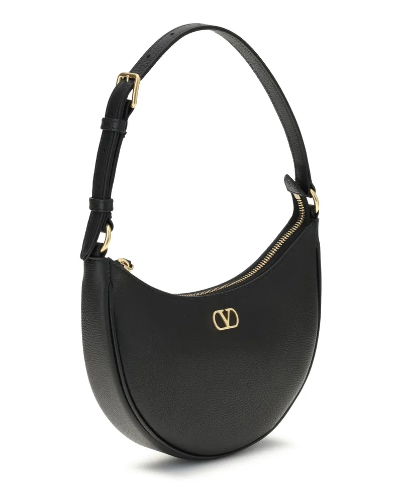 Valentino Garavani Women's Mini Hobo Vlogo Signature Shoulder Bag Nero Calf Leather Bos Taurus Black