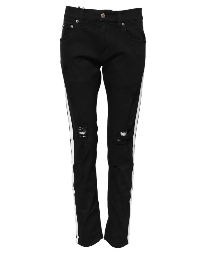 Dolce & Gabbana Men's Black Tattered White Lining Skinny Denim Jeans Black-White Cotton Pu Elastane Clothing Black/white Black