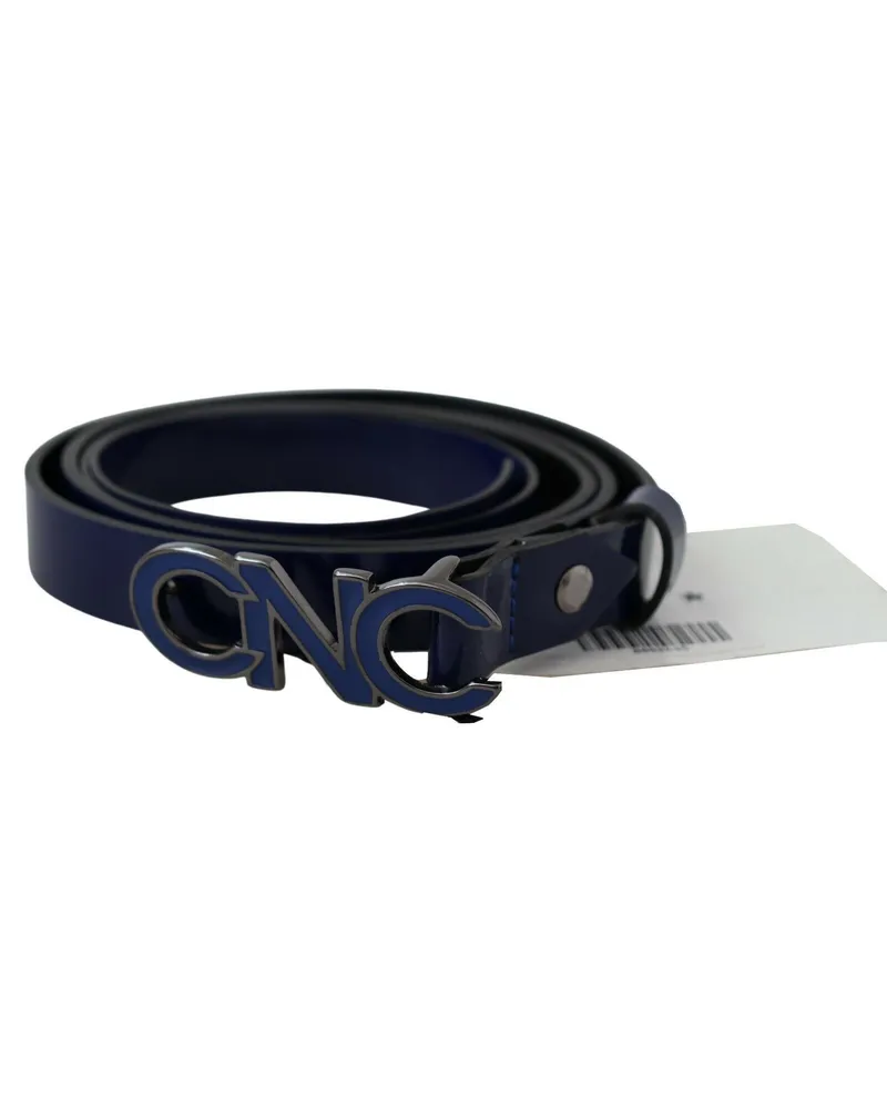 CoSTUME NATIONAL Men's Blue Leather Logo Skinny Fashion Belt Blue
