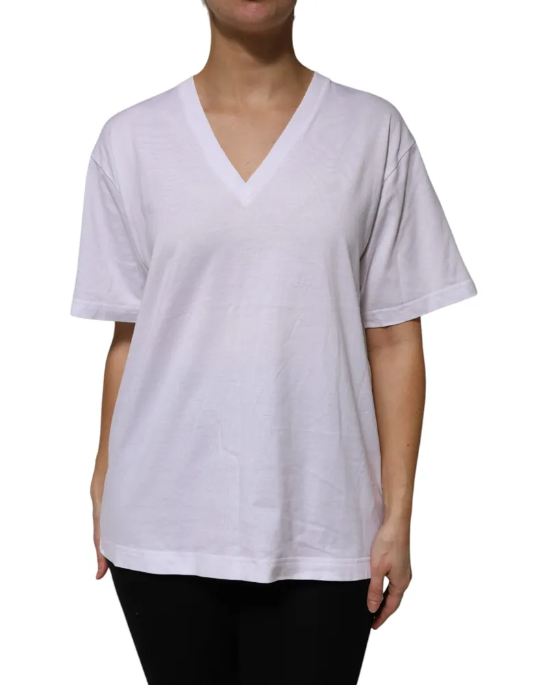 Dolce & Gabbana Women's White Cotton Short Sleeves V-Neck T-Shirt White