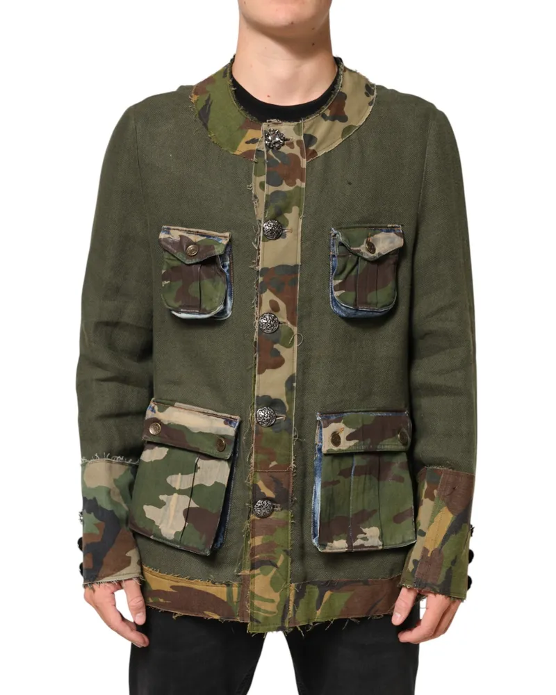 Dolce & Gabbana Men Brown Camouflage Linen Button Down Jacket Co+02+li Clothing Brown