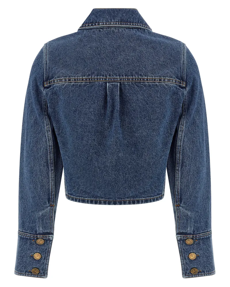 Balmain Cropped Denim Jacket — Blue Blue