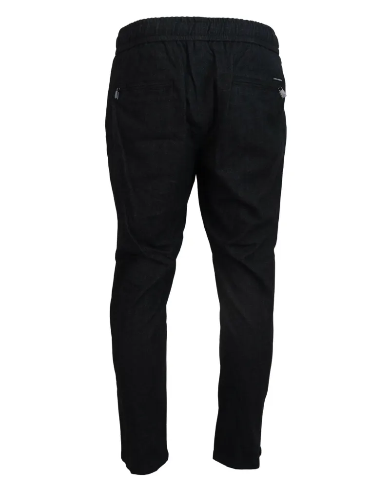 Dolce & Gabbana Men Grey Cotton Tapered Pants Gray