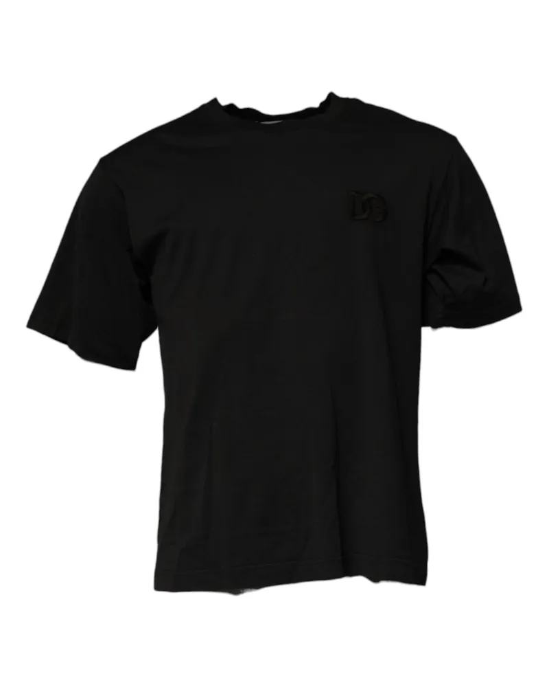 Dolce & Gabbana Logo-Embroidered Cotton T-Shirt — Black Black