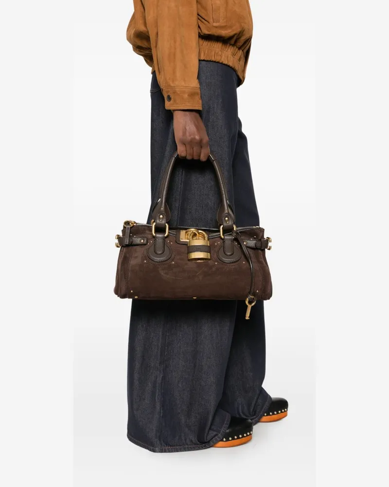 Chloé Paddington Suede Shoulder Bag — Brown Brown