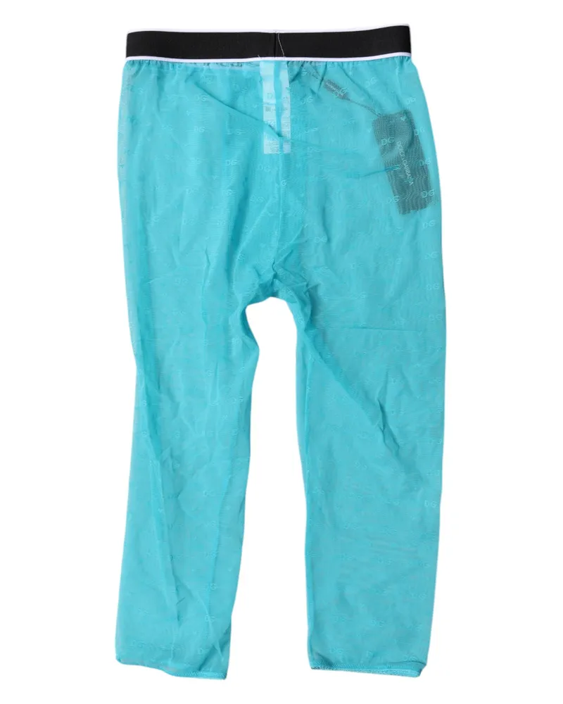 Dolce & Gabbana Women Light Blue Dg Logo Nylon Cropped Tights Underwear Elastane Clothing Blue