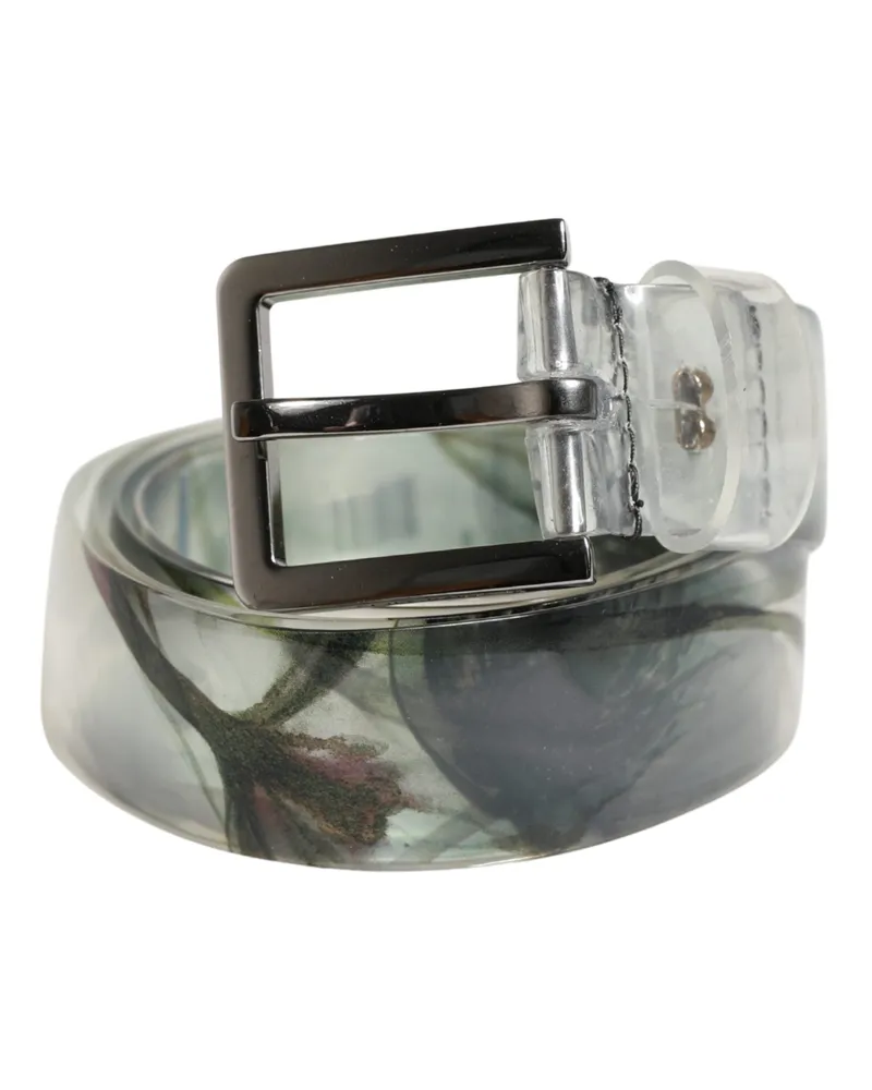 Dolce & Gabbana Men White Floral Pvc Silver Metal Buckle Belt Calf Leather White