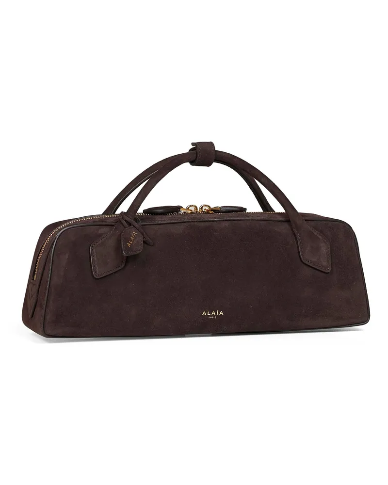 Alaïa Women's Top Handle Bag Le Teckel Dark Brown Goatskin Suede Handbags Hand Brown