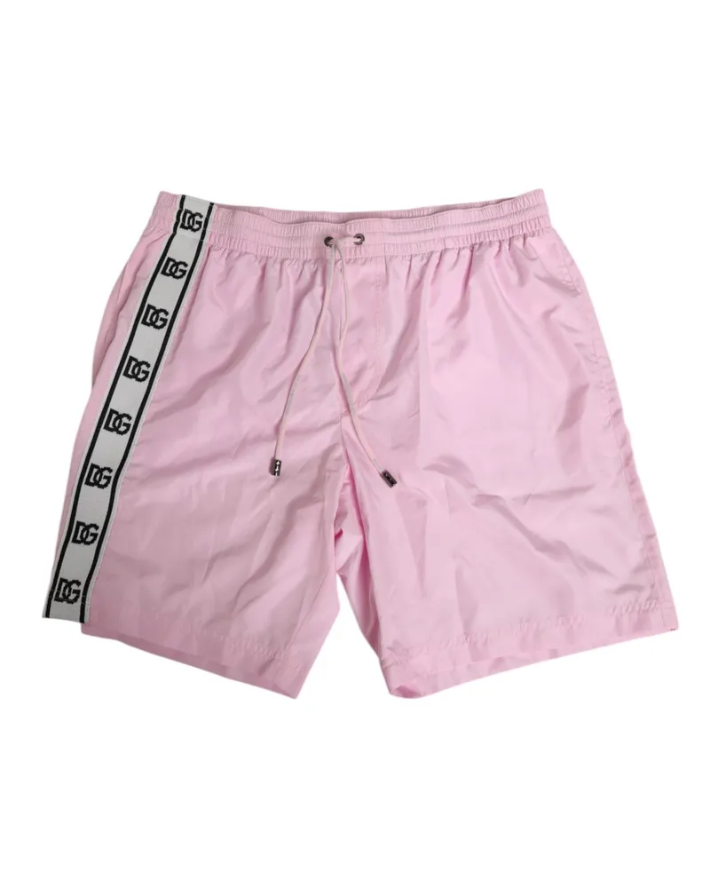 Dolce & Gabbana Pink Nylon Logo Side Stripe Beachwear Men Swimwear Clothing Pink