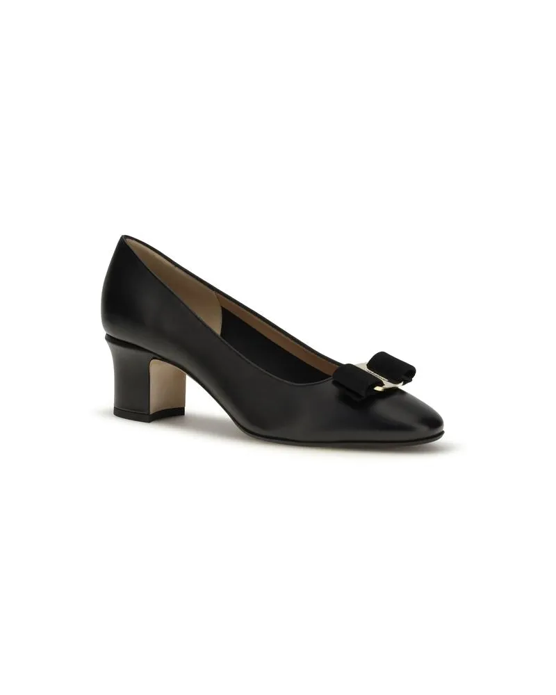 Ferragamo Women's Vera Heel Black Calf Leather Bos Black