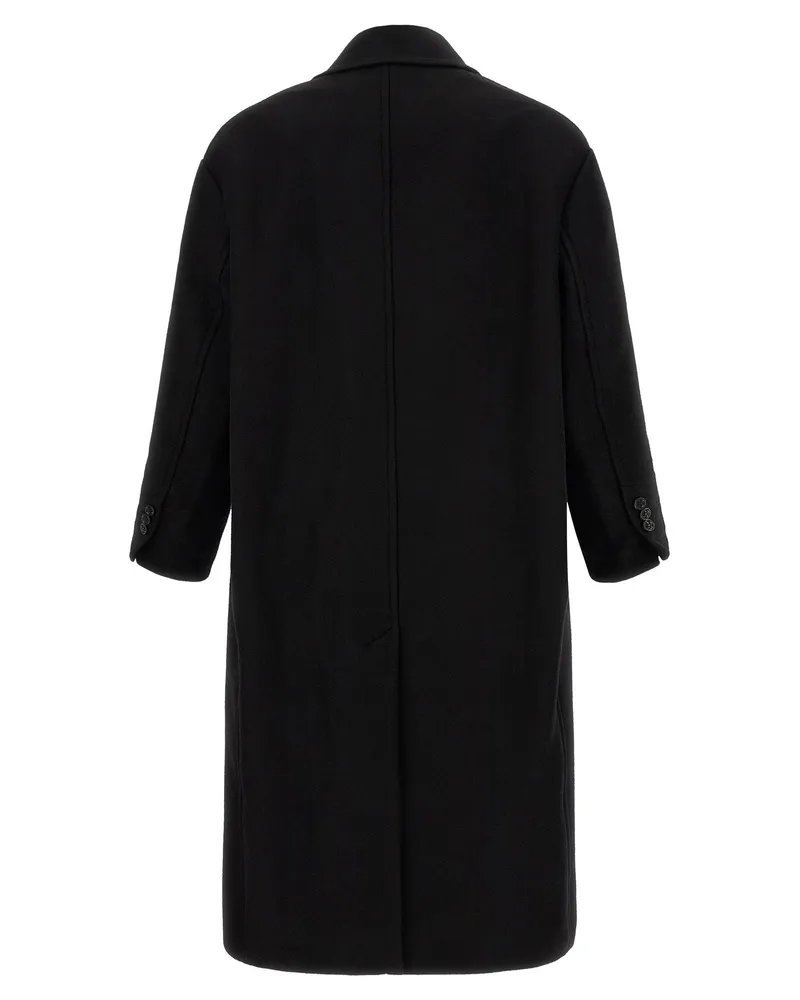 AMI Paris Double-Breasted Gabardine Coat — Black Black