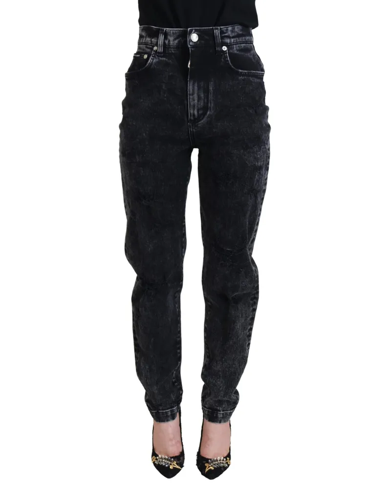 Dolce & Gabbana Women Black Washed Cotton High Waist Denim Jeans Elastane Clothing Black