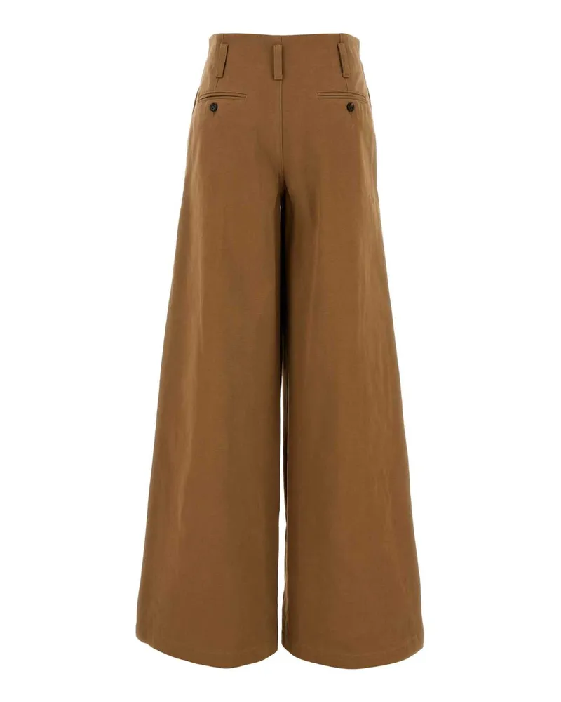 Chloé Women's Brown Cotton Wide-Leg Pant Mustardbrown Exterior: Pantaloni Brown