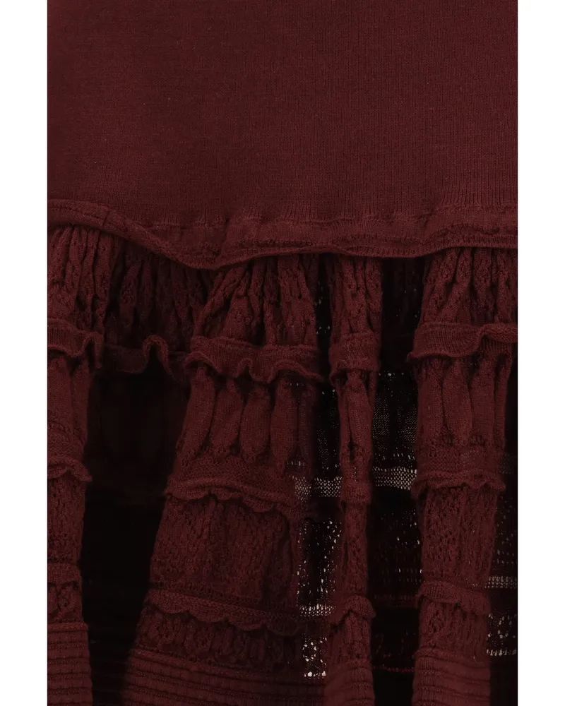Alaïa Women's Mini Skirt Crinoline Ruffle Burgundy Wool (ovis Aries Burgundy