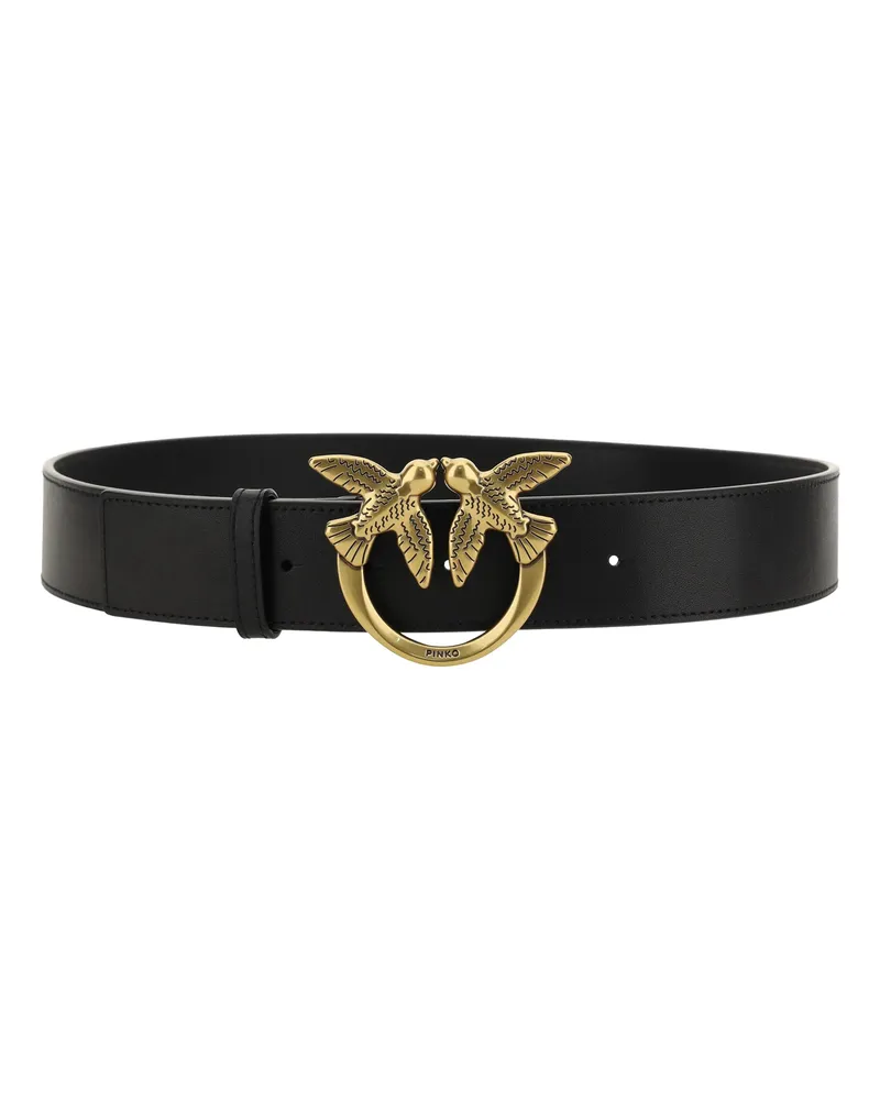 Pinko Women's Love Berry Belt Nero-Antique Gold Calf Leather Bos Taurus E Braces Black