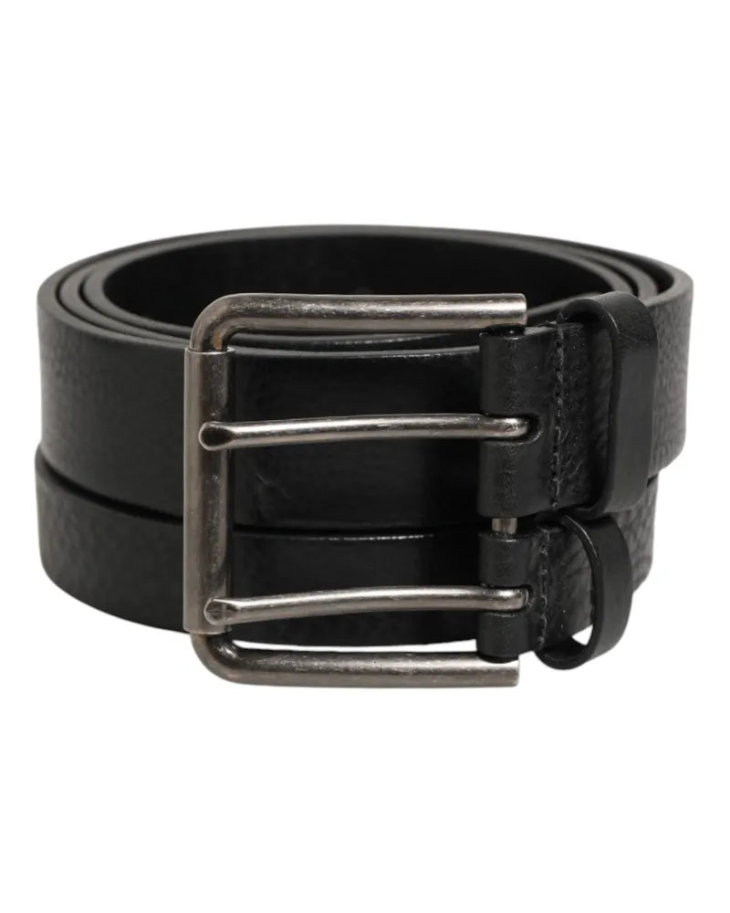 Dolce & Gabbana Men's Black Double Strap Leather Silver Buckle Belt 100lf Black