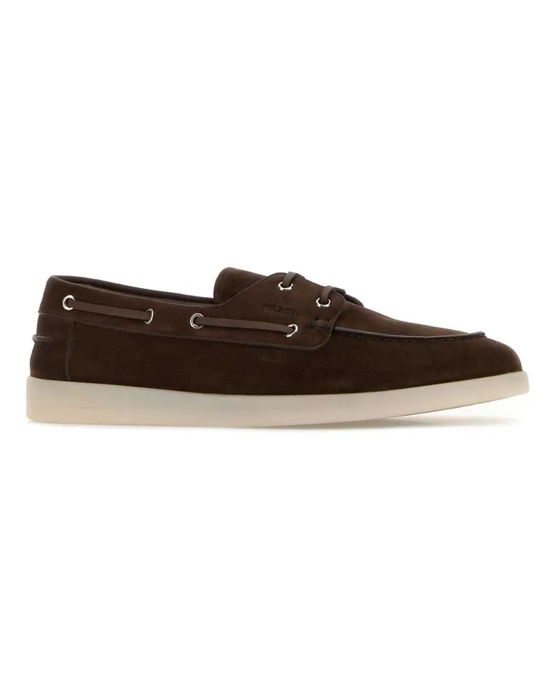 Prada Men's Brown Suede Loafers Moro Mocassini Brown