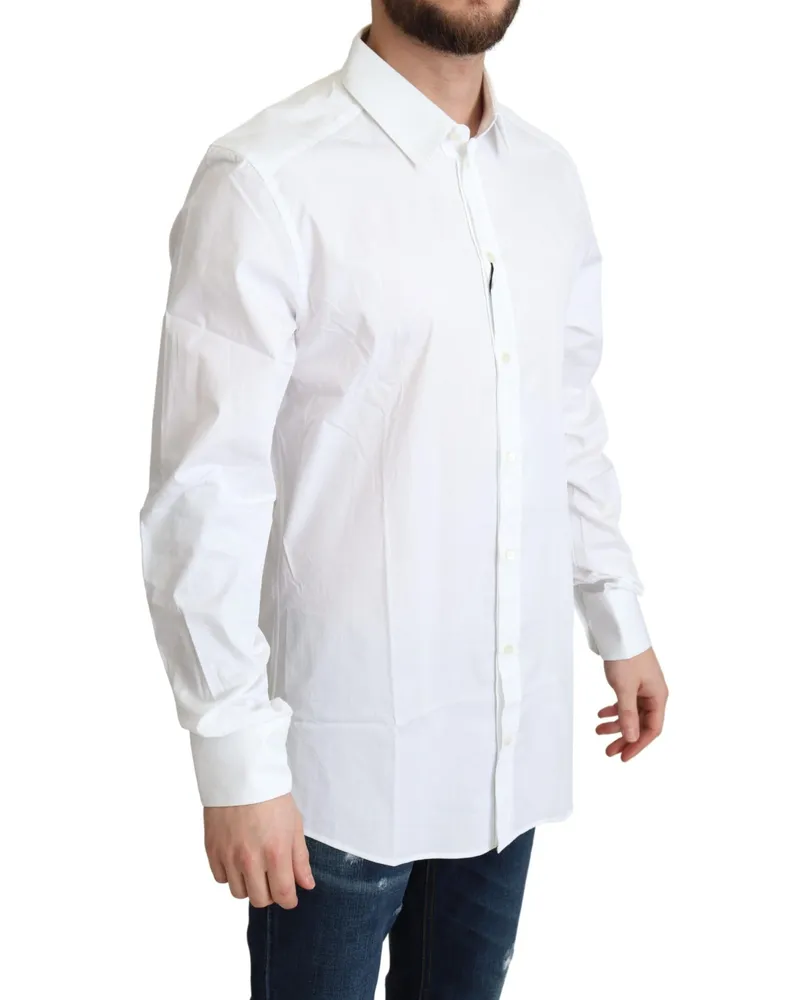 Dolce & Gabbana White Cotton Stretch Men Dress Formal Shirt Elastane White