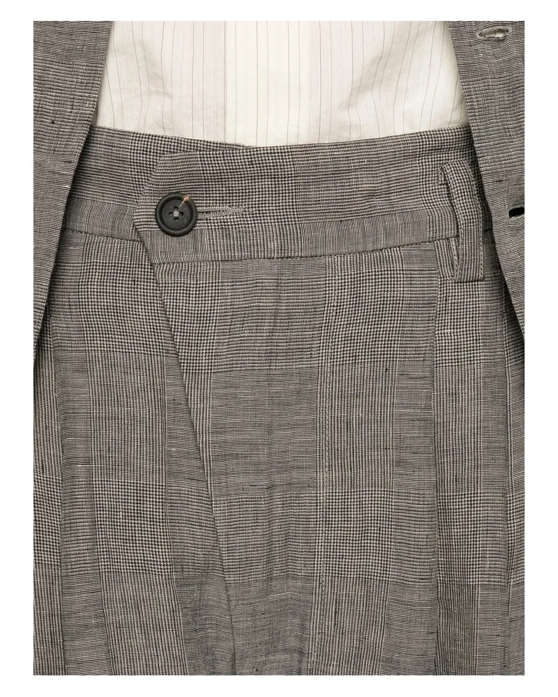 Ziggy Chen Wide-Leg Grey Check Linen Trousers — Gray Gray