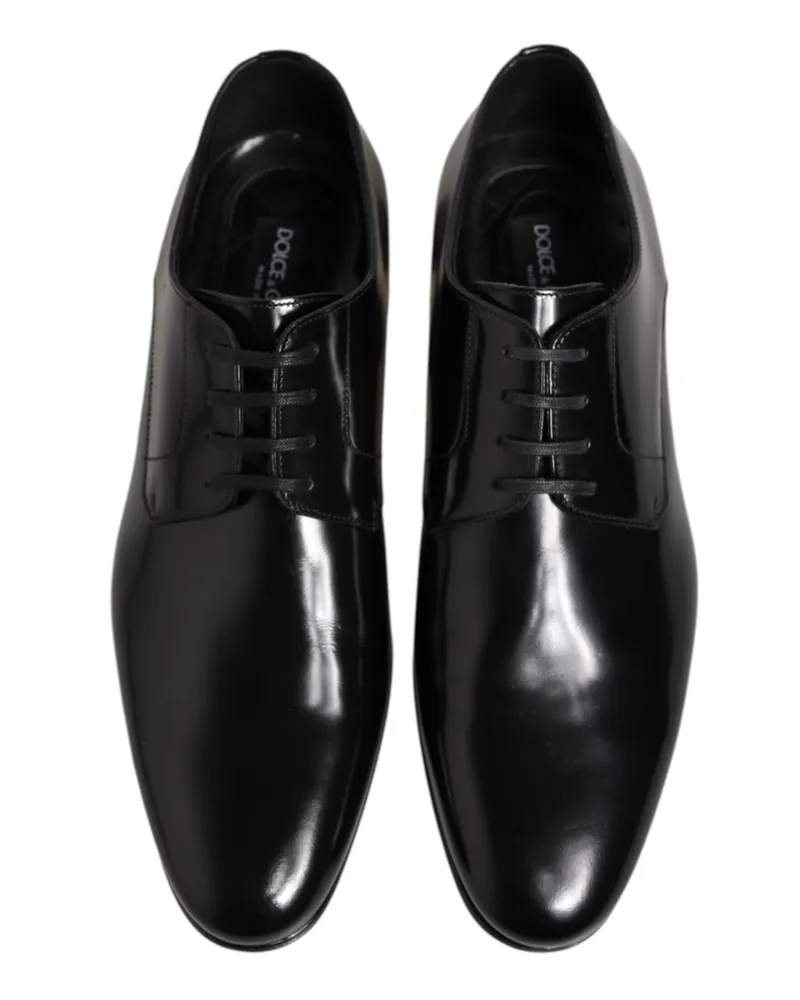 Dolce & Gabbana Black Calfskin Leather Derby Men Dress Shoes Black