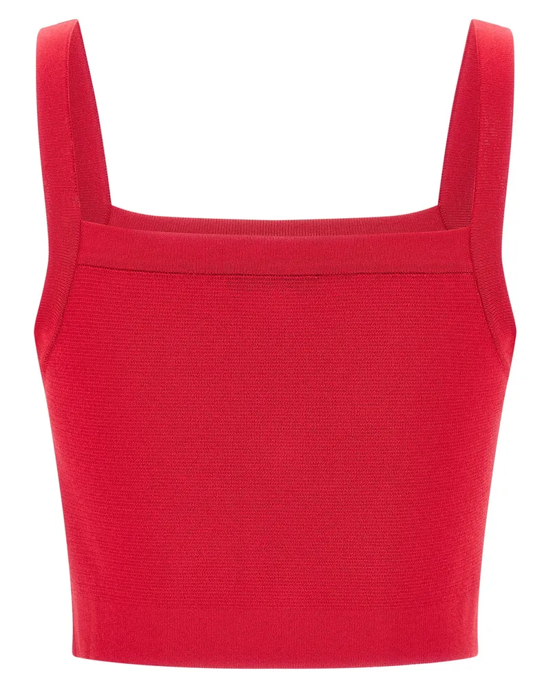 Balmain Lion-Head Button Ribbed Knit Tank Top — Red Red
