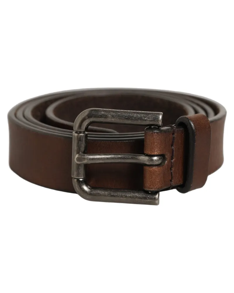 Dolce & Gabbana Leather with Rustic Metal Buckle Belt — Brown Brown